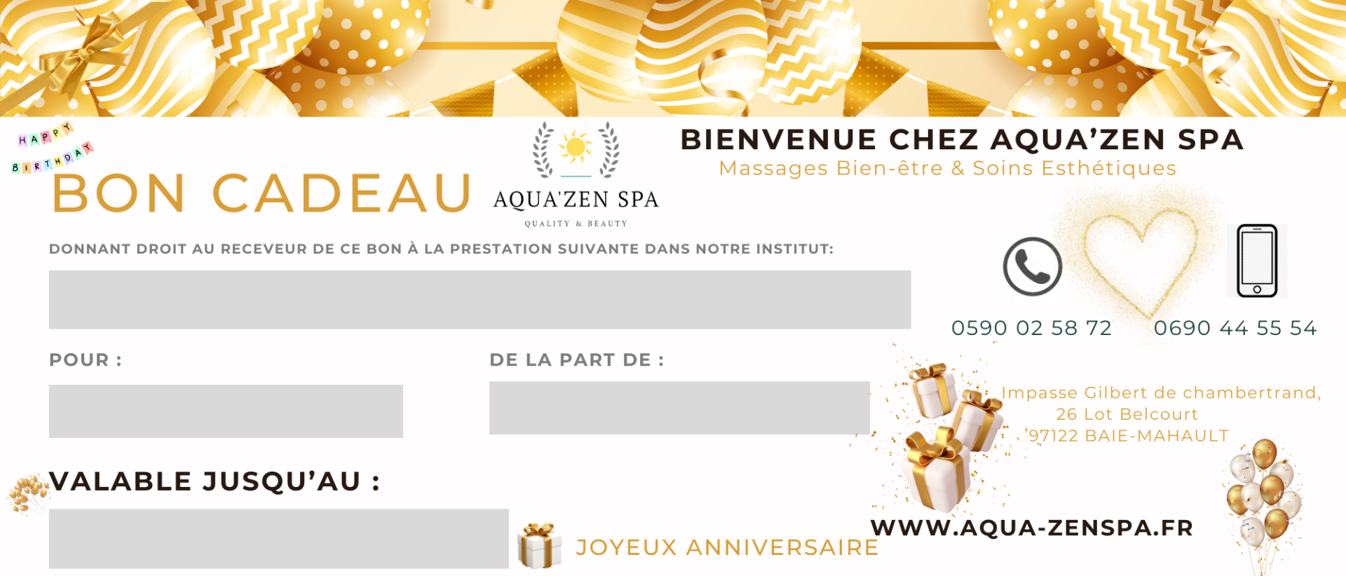 BON CADEAUX ANNIVERSAIRE aquazenspa